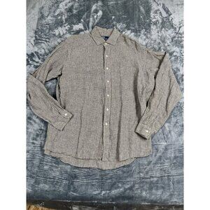 Polo Ralph Lauren Mens XL Brown & Black Gingham Check  100% Linen Shirt